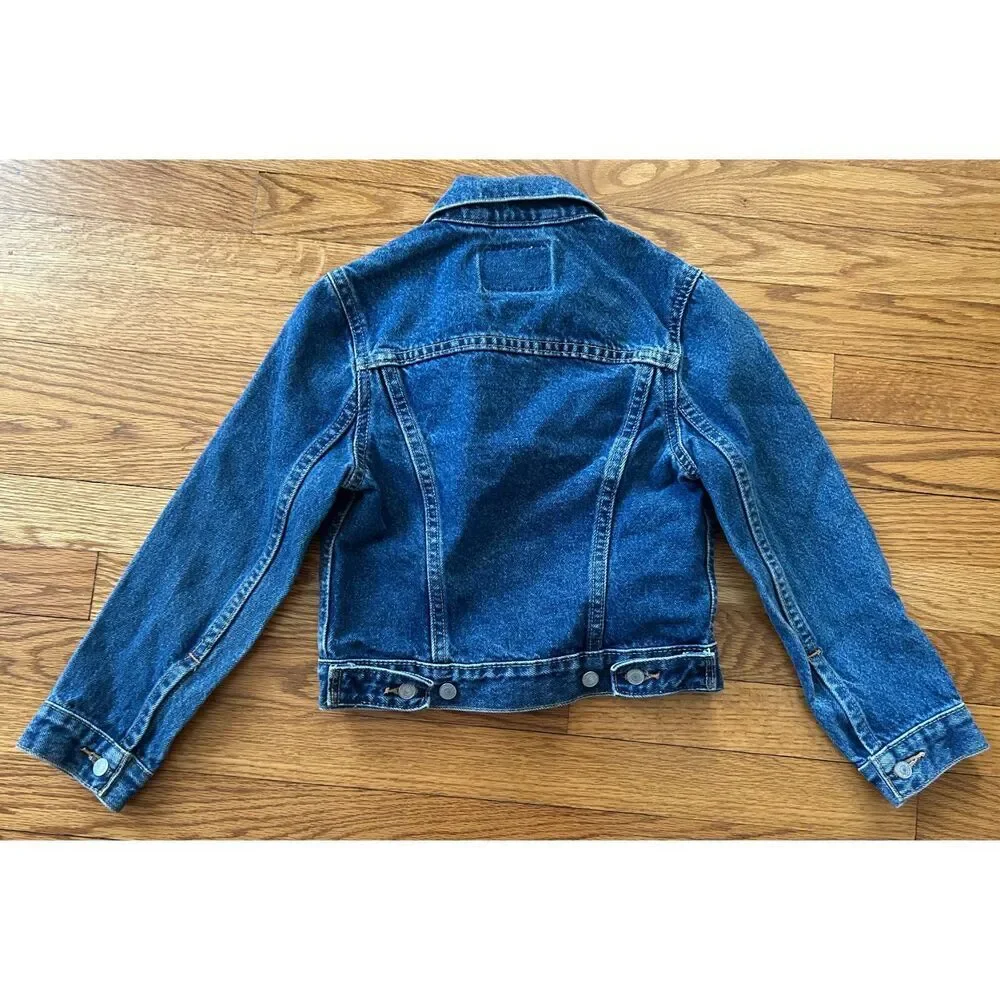 Levis Jacket Kids S Blue Denim Dark Wash Flap Pockets Trucker Country Y2K Unisex
